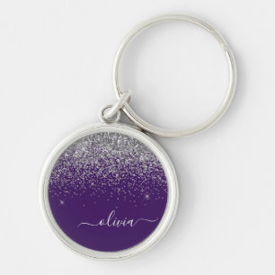 Porte-clés Monogramme glamour girly pailleté argent violet