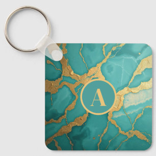 Porte-clés Monogramme Gold & Marbre Turquoise Luxe