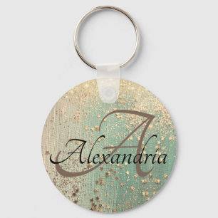 Porte-clés Monogramme Gold Stars sur Sea Green