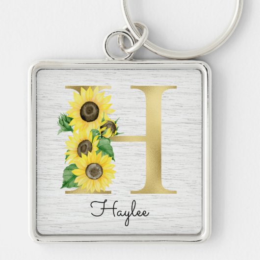 Porte-clés Monogramme Gold Sunflower Girl Floral Initial H (Devant)