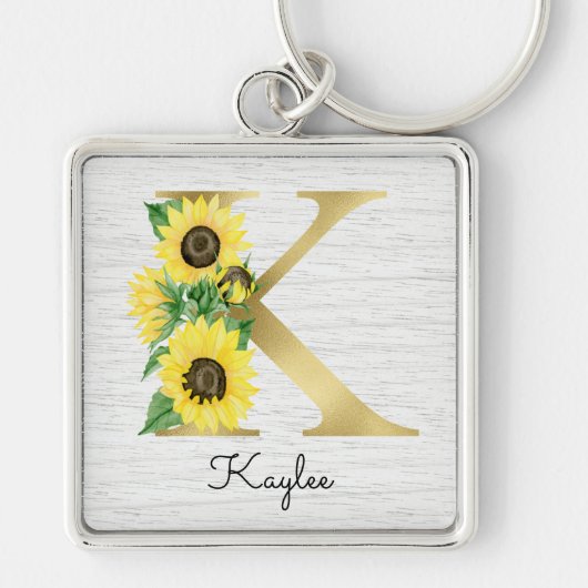 Porte-clés Monogramme Gold Sunflower Girl Floral Initial K (Devant)