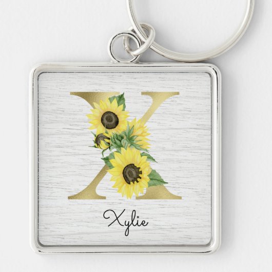 Porte-clés Monogramme Gold Sunflower Girl Floral Initial X (Devant)