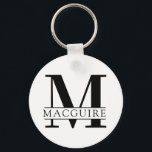 Porte-clés Monogramme gras avec nom | Blanc<br><div class="desc">Un porte - clé de bouton monogramme unique mais minimal avec votre lettre et nom monogramme unique.</div>
