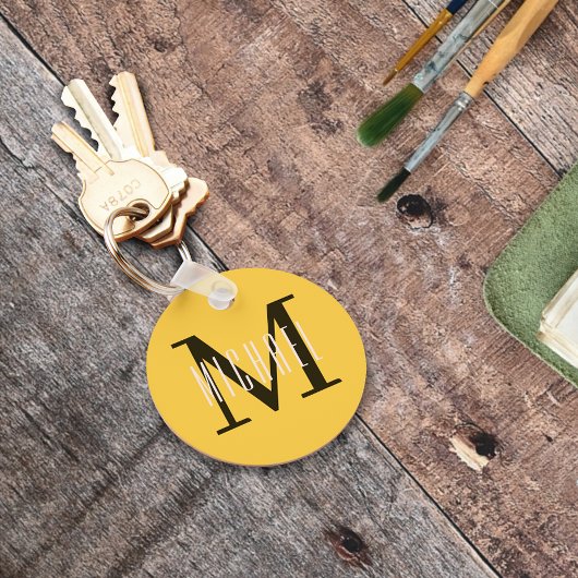 Porte-clés Monogramme gras de base Initiale et prénom Jaune