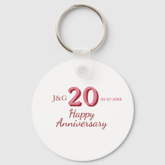 Porte-clés monogramme gras nom date rose 20e anniversaire