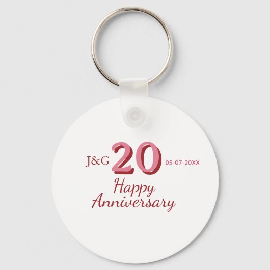 Porte-clés monogramme gras nom date rose 20e anniversaire (Recto)