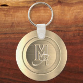 Porte-clés Monogramme Gravé Acier Or Métallisé (Recto)