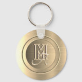 Porte-clés Monogramme gravé en acier métal d'or (Recto)