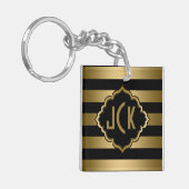 Porte-clés Monogramme Grilles Noir Et Or Design Moderne (Devant gauche)