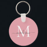 Porte-clés Monogramme gris blanc rose pâle Nom Fille Script<br><div class="desc">Simple Blush Rose Blanc Gris Monogramme Élégant Porte - clé de script moderne</div>