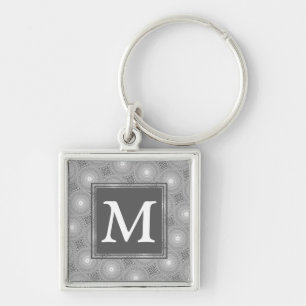 Porte-clés Monogramme gris cercles motif