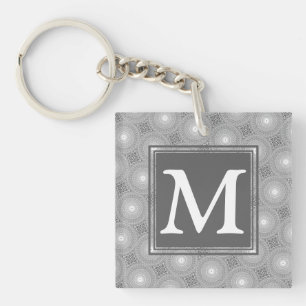 Porte-clés Monogramme gris cercles motif