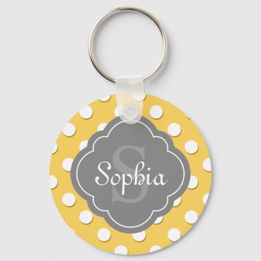 Porte-clés Monogramme gris Motif Polka Jaune (Recto)