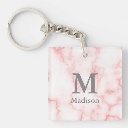Porte-clés Monogramme gris personnalisé et nom sur apparence (Devant)