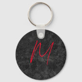 Porte-clés monogramme gris unique nom rouge calligraphie init (Recto)