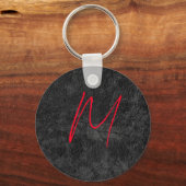 Porte-clés monogramme gris unique nom rouge calligraphie init (Recto)