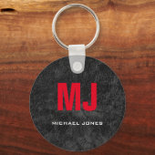 Porte-clés Monogramme gris unique tendance ton nom (Verso)