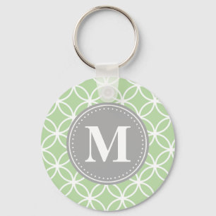 Porte-clés Monogramme gris vert à la menthe des cercles géomé