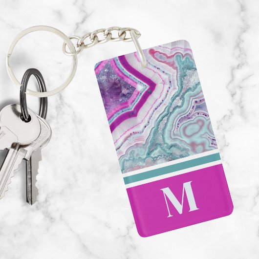 Porte-clés Monogramme Initial Agate Élégant Tendance Luxueux