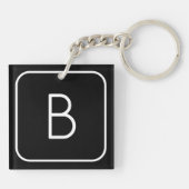 Porte-clés Monogramme Initial De Style Moderne | Blanc & Noir (Dos)