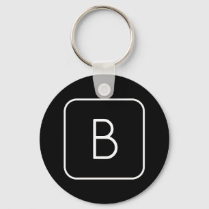 Porte-clés Monogramme Initial De Style Moderne Blanc & Noir