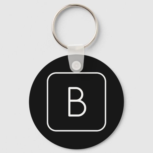 Porte-clés Monogramme Initial De Style Moderne | Blanc & Noir (Recto)