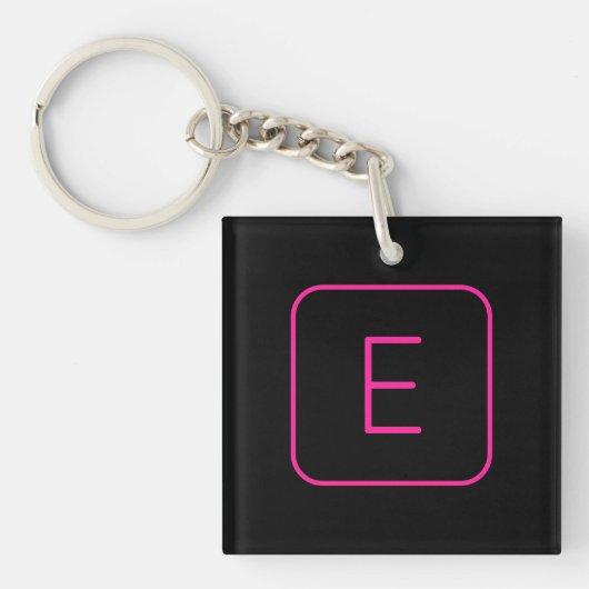 Porte-clés Monogramme Initial De Style Moderne | Rose Et Noir (Devant)