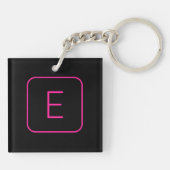 Porte-clés Monogramme Initial De Style Moderne | Rose Et Noir (Dos)