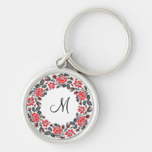 Porte-clés Monogramme initial des roses rouges à point croisé