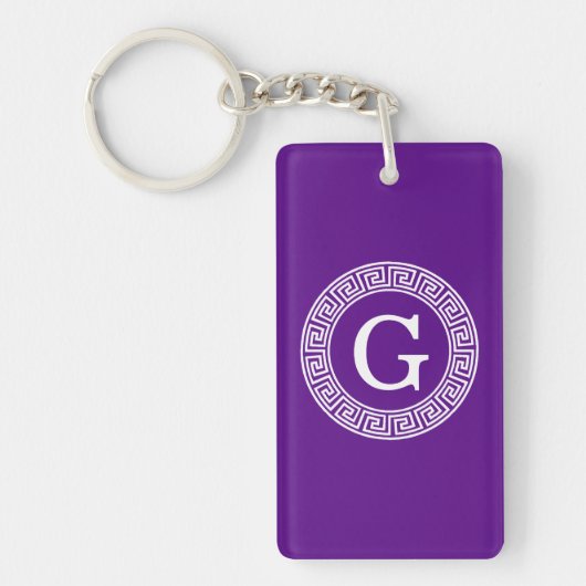 Porte-clés Monogramme initial du cadre de ligne clé grecque v (Devant)