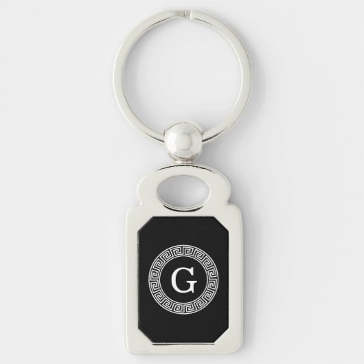Porte-clés Monogramme initial du cadre de ligne de clé grecqu (Devant)