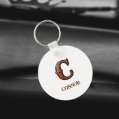 Porte-clés Monogramme Initial en Cuir Marqué de Style Occiden