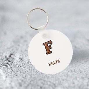 Porte-clés Monogramme Initial en Cuir Marqué de Style Occiden