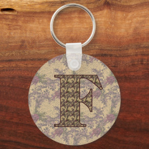 Porte-clés Monogramme Initial F Élégant Floral