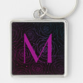 Porte-clés Monogramme Initial Fleur de Rose Foncé Magenta Vio (Devant)