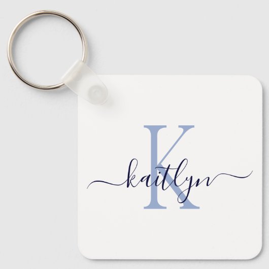 Porte-clés Monogramme Initial Nom Bleu (Recto)