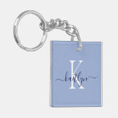 Porte-clés Monogramme Initial Nom Bleu (Devant gauche)