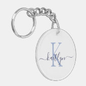 Porte-clés Monogramme Initial Nom Bleu (Devant gauche)