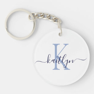 Porte-clés Monogramme Initial Nom Bleu
