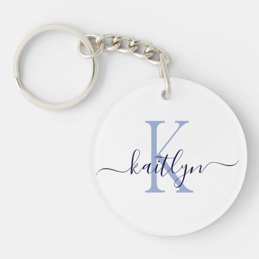 Porte-clés Monogramme Initial Nom Bleu (Devant)