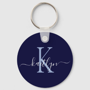 Porte-clés Monogramme Initial Nom Bleu Marine