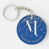 Porte-clés Monogramme Initial Nom Moderne Bleu Blanc (Devant)