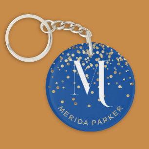 Porte-clés Monogramme Initial Nom Moderne Bleu Blanc