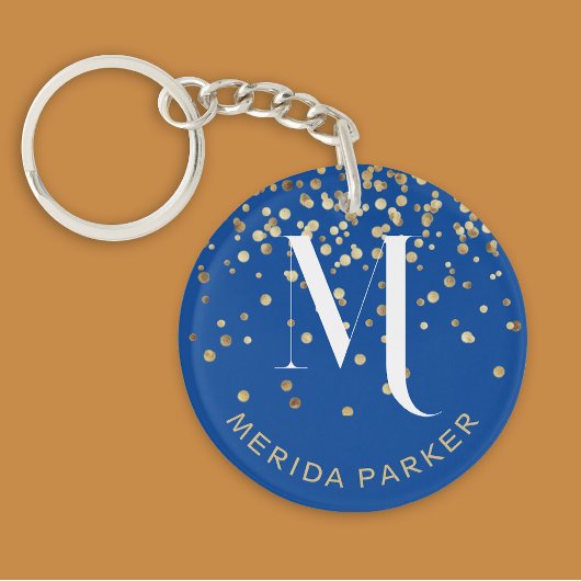 Porte-clés Monogramme Initial Nom Moderne Bleu Blanc