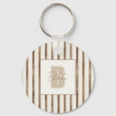 Porte-clés Monogramme Initial Nom Rayures Marron Crème (Recto)