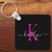 Porte-clés Monogramme Initial Nom Rose Chaud Noir (Recto)