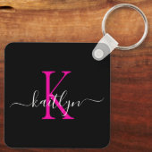 Porte-clés Monogramme Initial Nom Rose Chaud Noir (Verso)