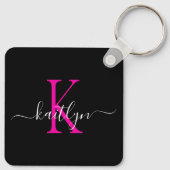 Porte-clés Monogramme Initial Nom Rose Chaud Noir (Dos)
