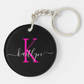 Porte-clés Monogramme Initial Nom Rose Chaud Noir (Dos)