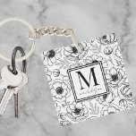 Porte-clés Monogramme initial personnalisé élégant<br><div class="desc">Ajoutez une touche d'élégance à votre quotidien grâce à ce porte - clé élégant, doté d'un monogramme personnalisé et d'un nom encadré dans un détail carré chic. Le porte - clé présente un magnifique motif botanique floral rappelant le parfum français haut de gamme ou les marques de mode haut de...</div>
